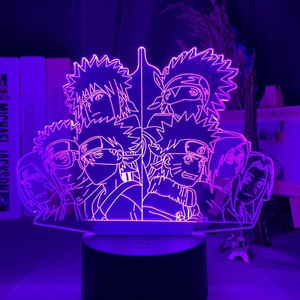 Naruto Kakashi Uchiha Sasuke 3D Illusions nattlampe Smart Touch, RGB-effekt USB-kabeldrevet Kreativ 3D Japansk Anime Lampe