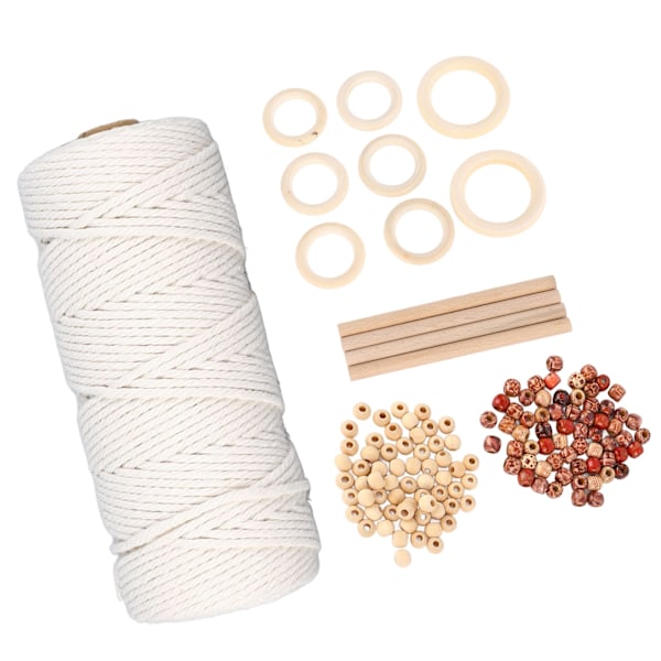 Macramé-kit för nybörjare Bomullsmacramésnöre med träpärlor Träringar Macramé-växtupphängningskit Macramé-tillbehör