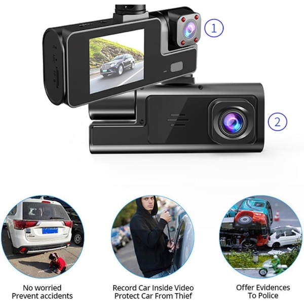 Dash Cam med APP, Oppgradert Front og Innvendig WiFi Dash Cam 1080P Full HD Mini Dash Cam med Nattsyn, Loop-opptak, G-Sensor, Bevegelsesdeteksjon,