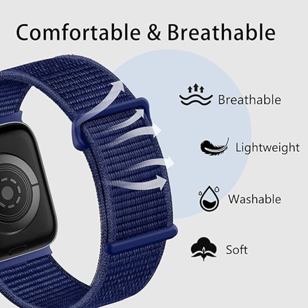 Urheilullinen nylonlenkkiranneke yhteensopiva Apple Watch -rannekkeiden 44/45/46/49 mm kanssa, naisille ja miehille, IWatch Series SE 9/8/7/6/5 -sarjoille Navy Blue