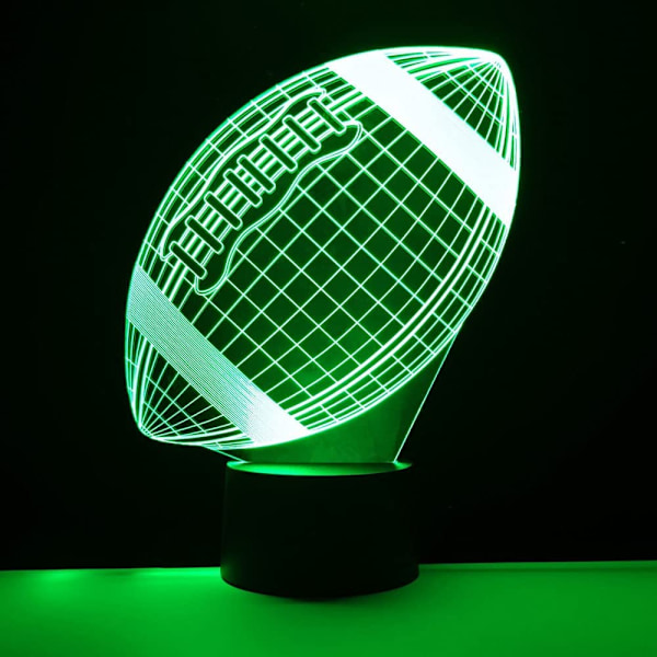 Rugby LED nattlys, 16 farger fjernkontroll & smart berøringsdimming 3D illusjon nattbordlampe