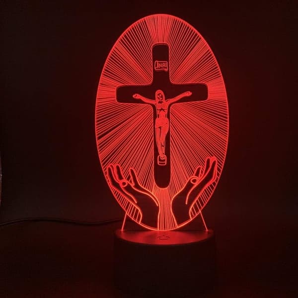 3D Illusjon Nattlys Bordlampe Kristendom Jesus Stasjon