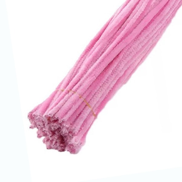 100 st piprensare Flexibla böjbara rena färgpolyester Chenille stjälkar DIY Barnens tidiga utbildning Handgjorda leksaker Light Pink