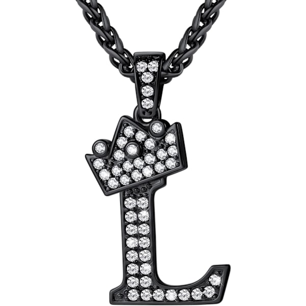 Krone Initial A-Z Halskæde, Iced Out Bogstav Vedhæng med 22-24 Tommer Kæde, Mænd Kvinder Bling Hip Hop Alfabet Navn Smykker Gave Store Initialer Halskæder L Black