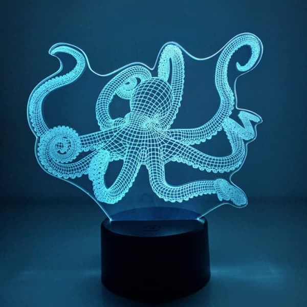 Animal Squid Leker 3D Illusjon Nattlys Smart Touch Lampe