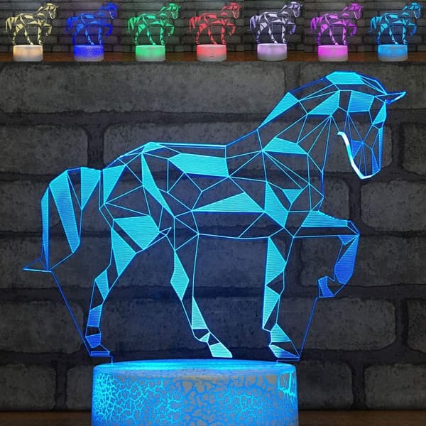 Hest 3D Optisk Illusjon Nattlys Bordlampe Fjernkontroll