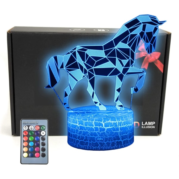 Hest Dyr 3D Illusion LED Dekor Lampe Natlampe, 16 Farver, Fjernbetjening, Soveværelse Dekorationer Legetøj Gaver
