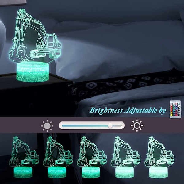 3D Grävmaskin Nattlampa, USB-kabeldriven LED Illusion Nattlampa