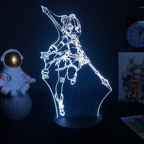 Nattljus Keqing Figur Anime Game 3D LED Bordslampa för