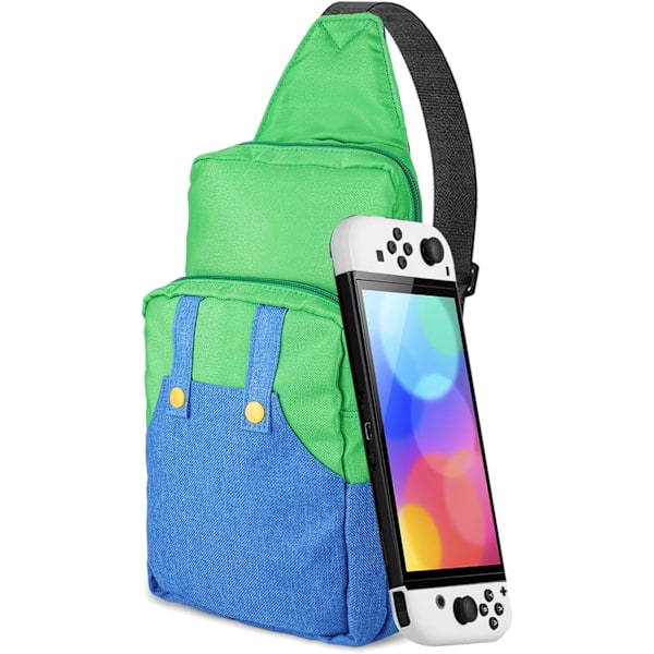 Söt Reseväska för Nintendo Switch/Lite/OLED/Steam Deck, Bärbar Crossbody Axelväska för NS SD Konsol Dock Joy-Cons Tillbehör Förvaring Green