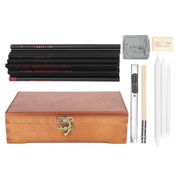 Skiss Pensel Set Konst Ritning Kit Kol Eraser Penna Box Förlängningsverktyg Skolmaterial