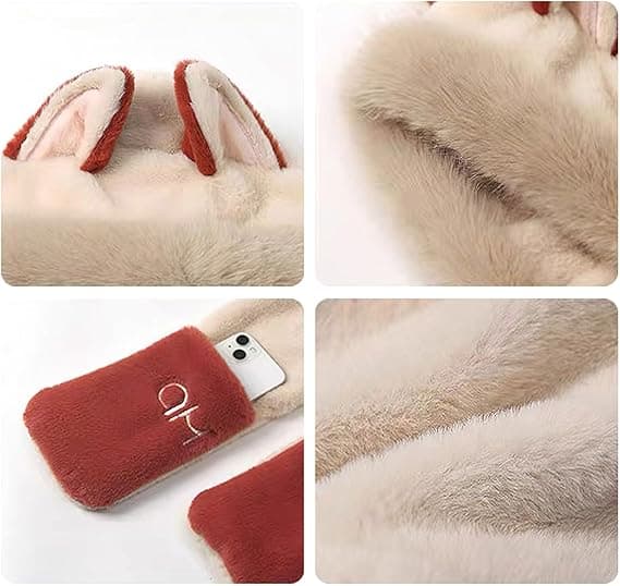 Hættetrøje til kvinder Vinter varm kunstig pels tørklæde hat handsker combo med søde rævører Beige