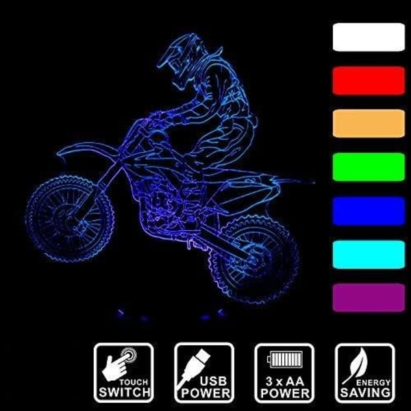 3D Motocross Bike Nattljus Nyhet 3D Bordslampa USB 7 C