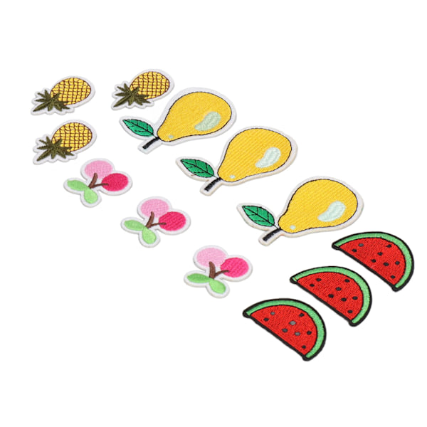 12 stk. frugt patches kirsebær ananas pære vandmelon søde mønstre levende farver stryge på patches til taske tøj sokker