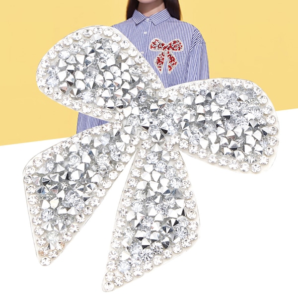Smukke Rhinestones Sløjfe Krystal Kæde Trim Tøj Broderi Mærkat Patches (Sølv)