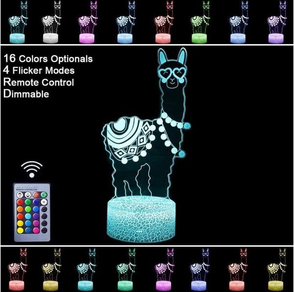 3D Lampe Optisk Illusjon Nattlys, 16 Farger Endres med R
