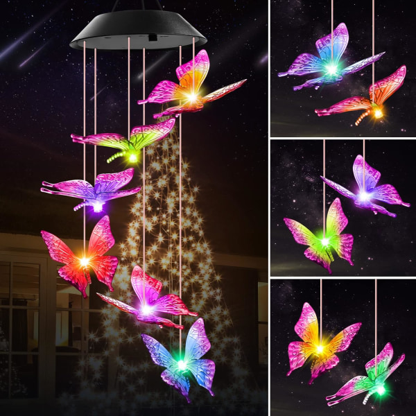Mors dags gaver til mødre og bedstemødre, sommerfugl sol vindspil til udendørs sollamper udendørs dekoration hængende mobil til have terrasse gårdsplads veranda butterfly