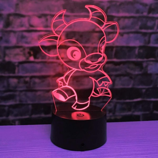 3D Ko Natlampa Lampa Illusion Led 7 Färgförändring Touch