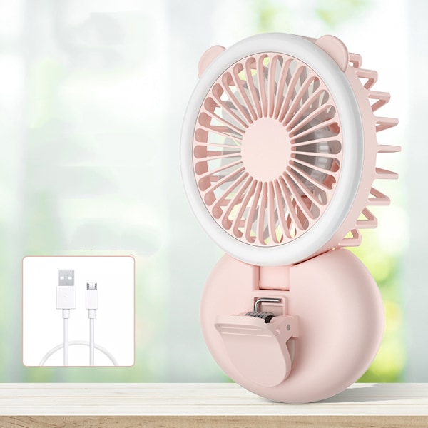 Bærbar USB-ventilator med LED-fyldlys, let, bærbar