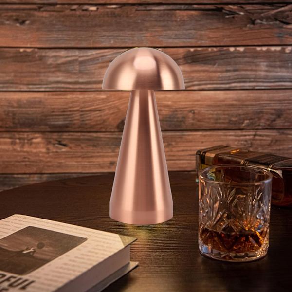 Sienimuotoinen pöytävalaisin 3 värilämpötilaa LED himmennettävä johdoton USB-ladattava moderni yöpöytävalaisin makuuhuoneeseen olohuoneeseen Rose Gold