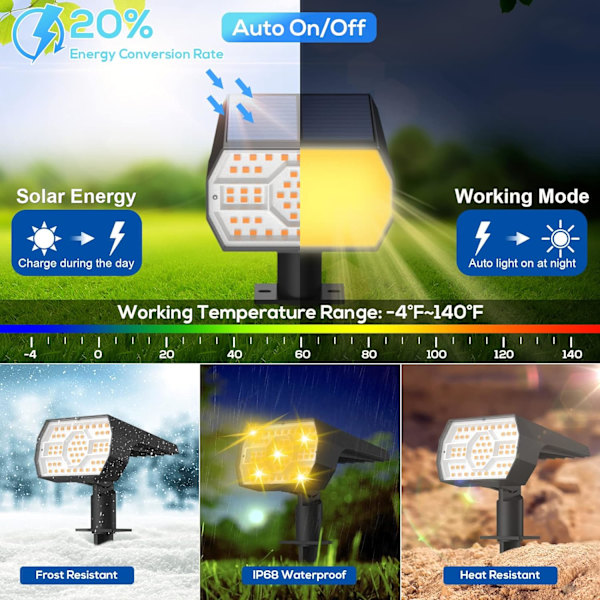 Solcellslampor utomhus vattentäta IP68, 56 LED 3 belysningslägen solcellslampor trädgård gårdsplats solcellslampor för utomhuslandskap - 4-pack (varmvit) Warm White4