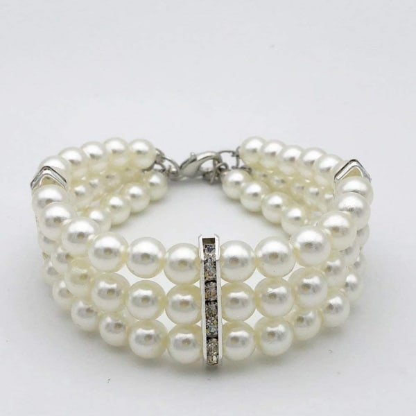 3 rad vita pärlor diamant hund halsband krage smycken med L