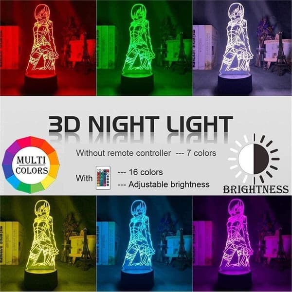 3D Optinen Illuusio Lamppu Attack On Titan Mikasa Ackerman Figuuri