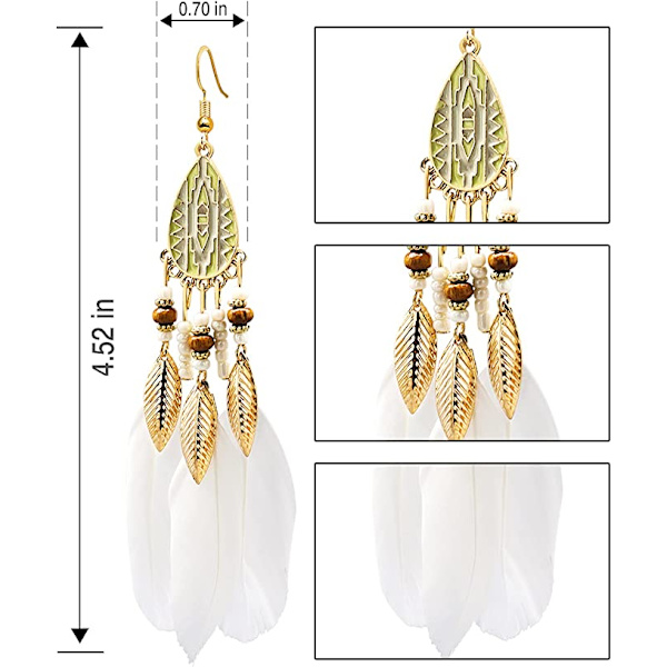 Kvinnors Faux Feather Örhängen Bohemian Fringe Tassel
