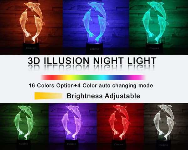 Delfin 3D Illusjon Nattlys Leker, 16 Farger Endre Smart