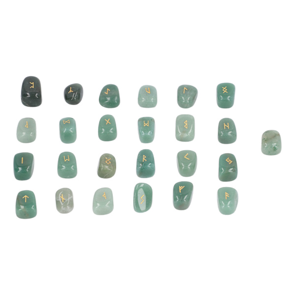 25 st Rune Stones Set Hand Carved Polerad Grön Aventurin Bärbar Graverad Elder Alphabet för Nybörjare Professionella