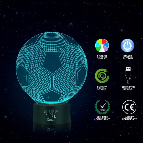 Fodbold 3D LED Natlys Touch Bordsklampe Optisk Illusion Lamper, Elstey 7 Farveskiftende Lys