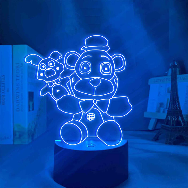 3D Illusionslampe, Five Nights Bear nattlys med fjernkontroll berøring 7 fargeendrende skrivebordslamper Barnerom dekor