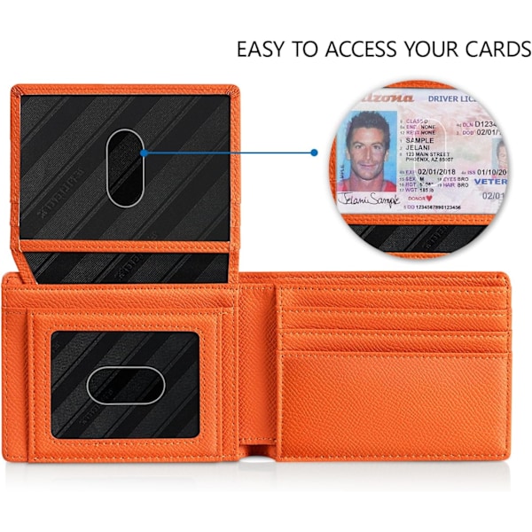 Herre Wallets Slim Rfid Læder 2 ID Vindue Med Gaveæske palm orange