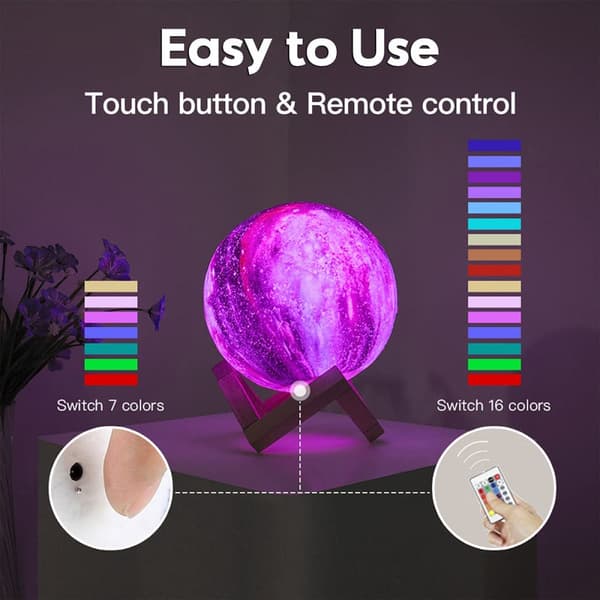 Månelampe Galaxy Lampe 20 cm 16 Farver LED 3D Månelampe