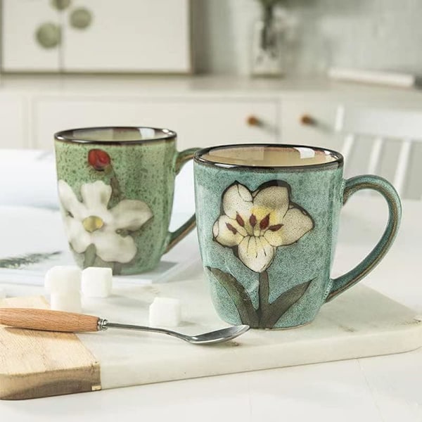 Keramisk 35 cl Cappuccino-krus, Kaffekrus, Tekrus, Ovn Glasering Prosess, Mikrobølgeovn- og Oppvaskmaskinsikker, Perfekt For Te, Espresso, Latte blue