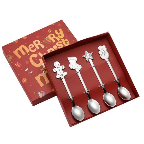 Elegant julgransbestickset, 4-delad sked- och gaffelsamling för julmiddagar, festlig presentförpackning för bestick, silver Sliver
