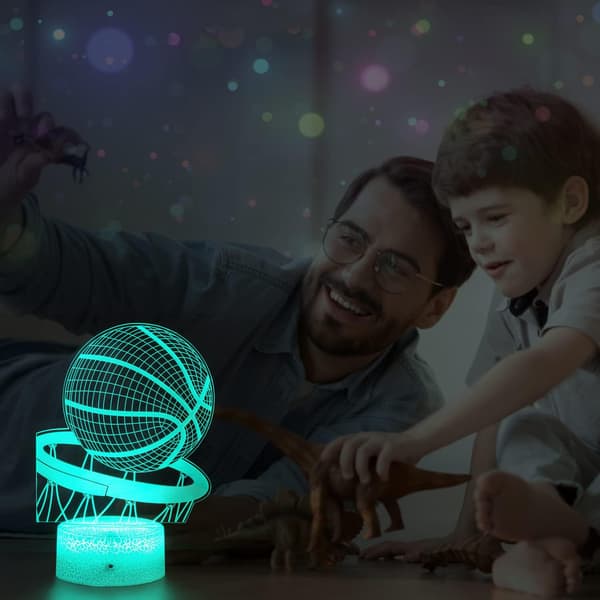 Basketball Nattlys, 3D Illusjon LED Lampe, 16 Farger Dimmbar