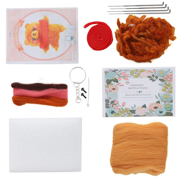 Nålfiltningskit Ull Kemisk Fiber DIY Djur Handgjord Leksak Konst Hantverk för Nybörjare(184# Balettbjörn )