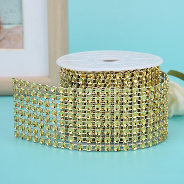 3PCS Rhinestone Mesh Roll Shiny Diamond Wrap Ribbon Trim DIY Hand Made DecorationGold