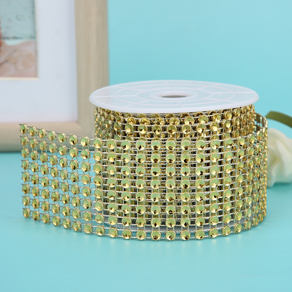 3PCS Rhinestone Mesh Roll Shiny Diamond Wrap Ribbon Trim DIY Håndlavet DekorationGuld
