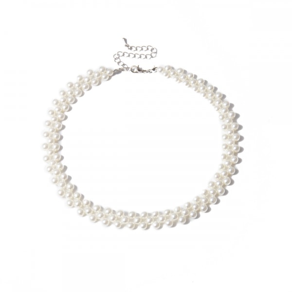 Perlehalskæde med runde perler, håndlavet geometrisk kort perlehalskæde i hvid til kvinder og piger, smykkegave