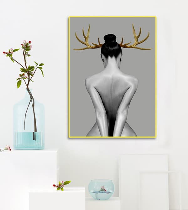 Elg Pige Vægkunst Lærredsprint Plakat, Simpel Mode Sort og Hvide Karakterer