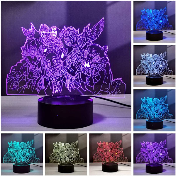 Demon Slayer Nezuko Tanjirou Zenitsu 3D Illusion LED Animelampa RGB 16 Färger Fjärrkontroll Skrivbordsnattlampa för Sovrum