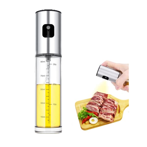 100 ml genopfyldelig glassprayflaske til olie med måleskala, sprayflaske til madolie i rustfrit stål, bærbar oliedispenser til