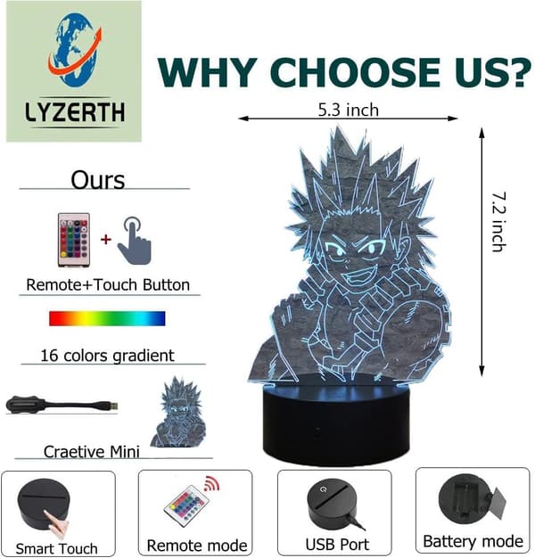 Kirishima Eijiro Nattlampe Smart Touch Fjernkontroll LED