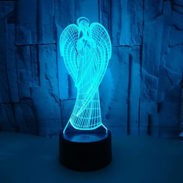 Ny Engel 3D Natlampe Gradient Farverig Touch USB Genopladelig