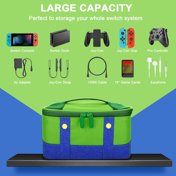 Söt Switch Bärväska för Nintendo Switch/Lite/OLED, Bärbar Mjuk Skal Vattentät Messenger Väska Oxford för NS SD Konsol Dock JoyCons Tillbehör Green