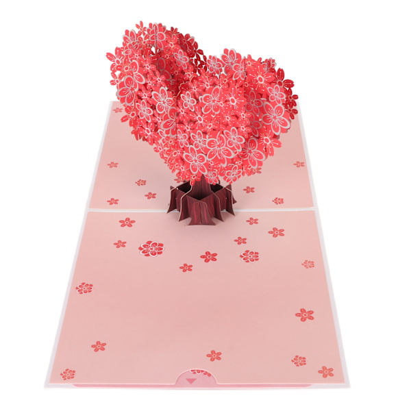Hjerteformet Sakura 3D-gratulasjonskort Utsøkt gravering Skrivbart 3D-gratulasjonskort til Valentinsdag Morsdag