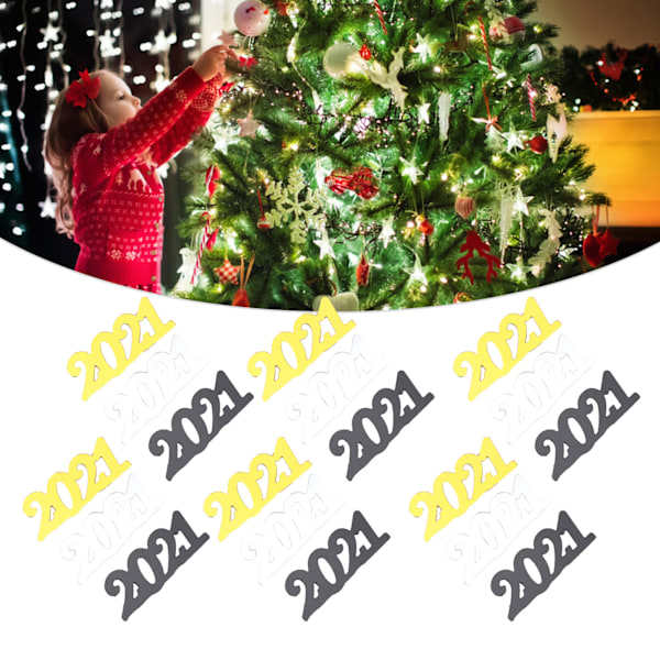 2021 Konfetter i svart, guld och silver för julfest och nyårsdekorationer