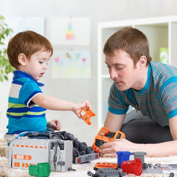 Sopbil Toys, DIY Realistisk Återvinnings Sopbil Leksak med Ljus och Ljud, 4 Soptunnor, Presenter för 3 4 5 6 7 8 År Gamla Pojkar Flickor